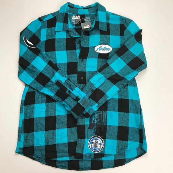 STAR WARS Graphic R2-D2 Men Multi-Color Cotton Plaid 2XL Designer Rare Shirt